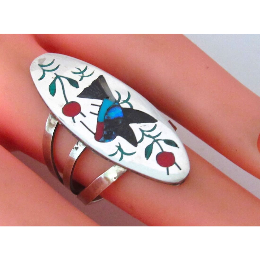 Zuni Inlay Hummingbird Ring Size 6 Sterling Silver Sammy