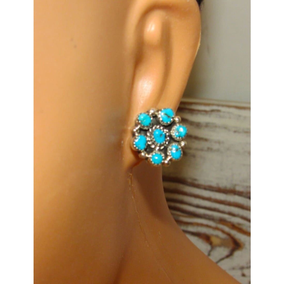Zuni Kingman Turquoise Cluster Earrings Sterling Silver B