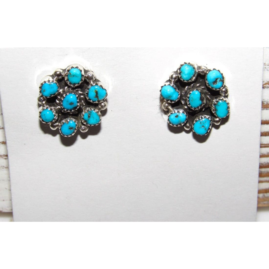 Zuni Kingman Turquoise Cluster Earrings Sterling Silver B
