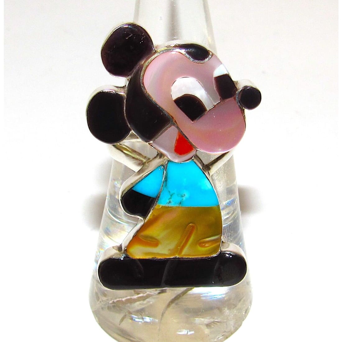 Zuni Mickey Mouse Ring Sz 6.5 P. Leekity Sterling Silver
