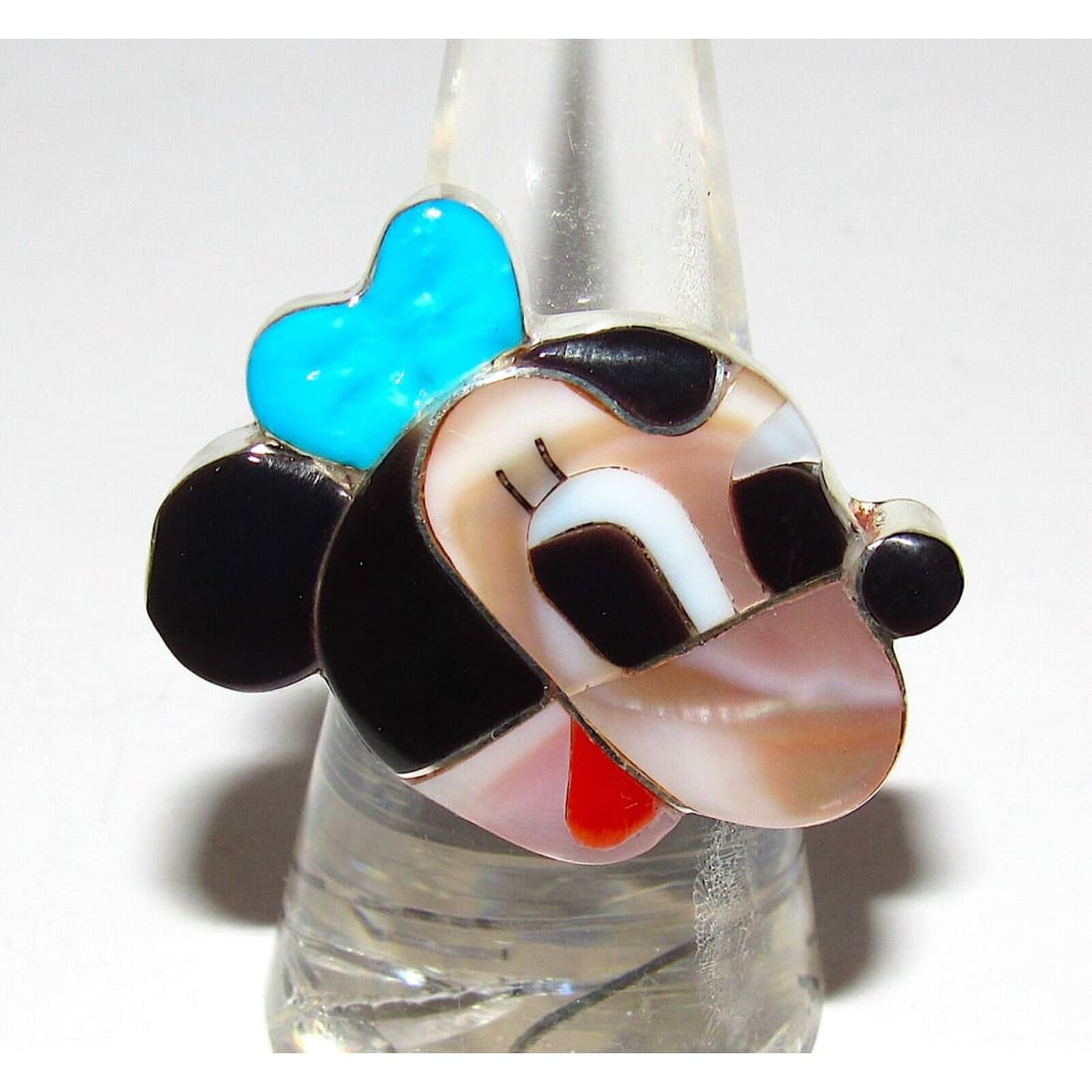Zuni Minnie Mouse Ring Sz 7 P. Leekity Sterling Silver