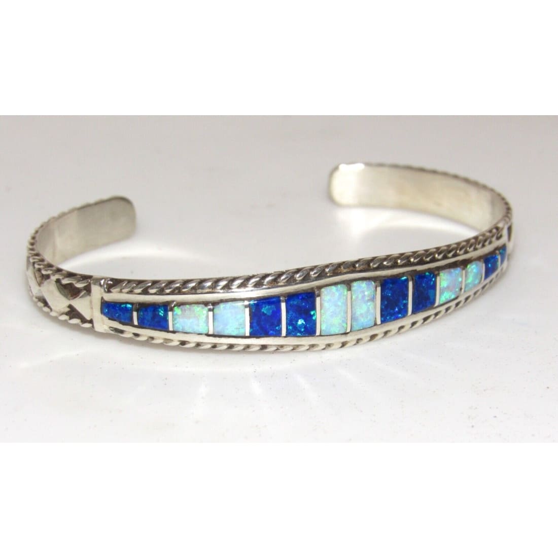 Zuni Opal Bracelet Inlay Sterling Silver Stacker Cuff M.