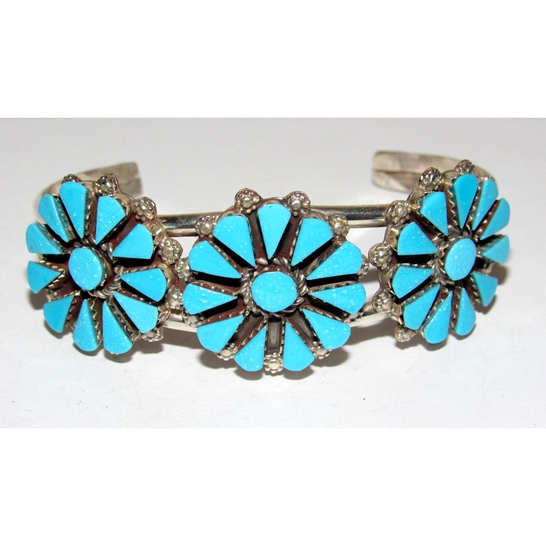 Zuni Sleeping Beauty Turquoise Cluster Cuff Bracelet