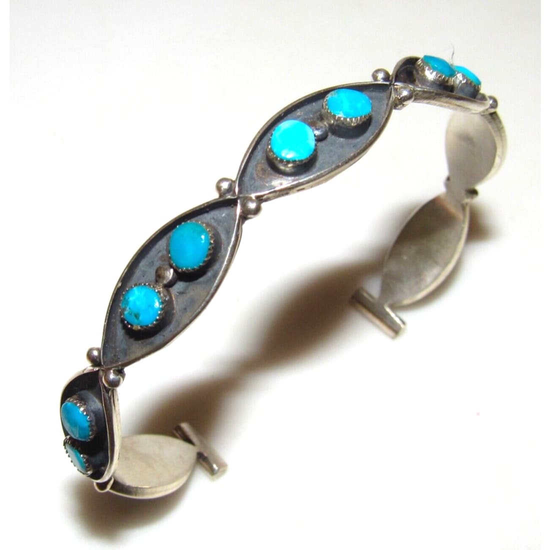 Zuni Snake Eye Turquoise Cuff Bracelet Sterling Silver