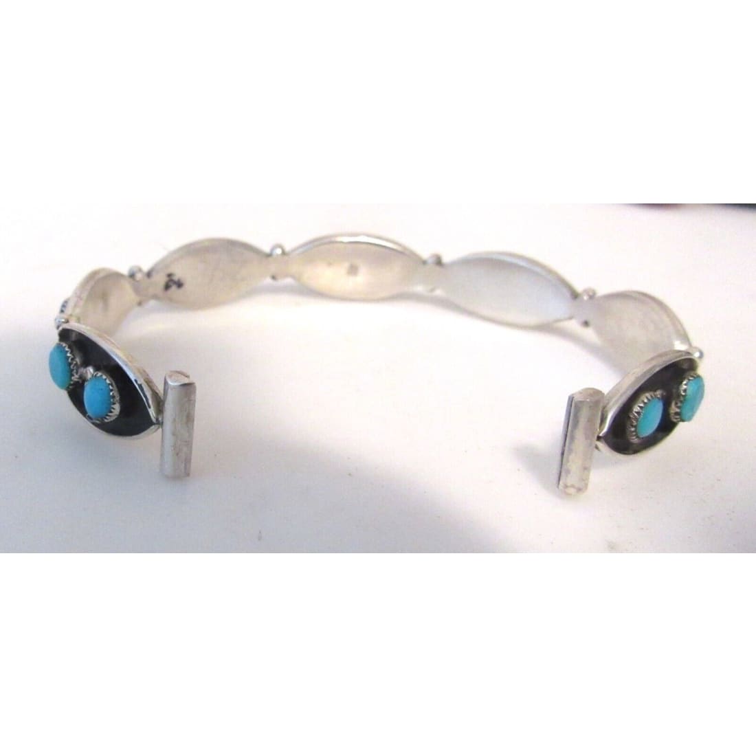 Zuni Snake Eye Turquoise Cuff Bracelet Sterling Silver