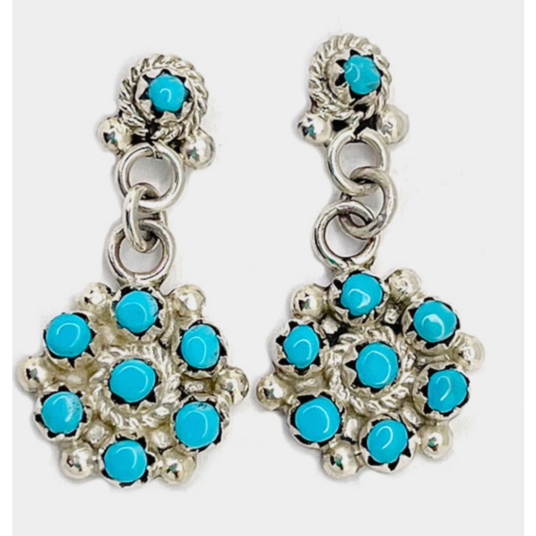 Zuni Snake Eye Turquoise Dangle Earrings Sterling Silver