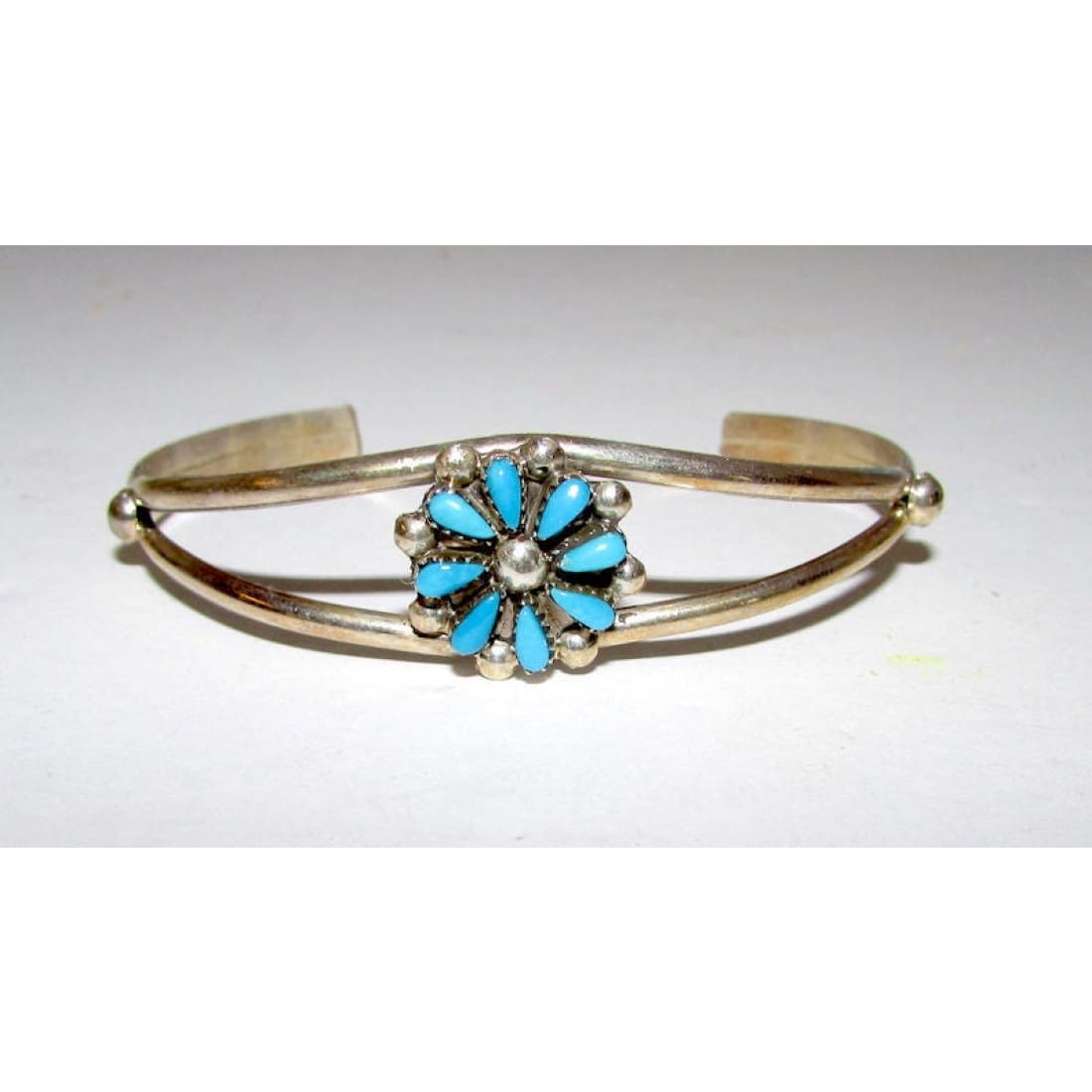 ZUNI Sterling Silver Turquoise Cluster Cuff Bracelet D.S. Leekity Signed Native American The Southwestern Style Gallery