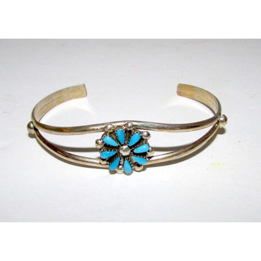 ZUNI Sterling Silver Turquoise Cluster Cuff Bracelet D.S. Leekity Signed Native American The Southwestern Style Gallery