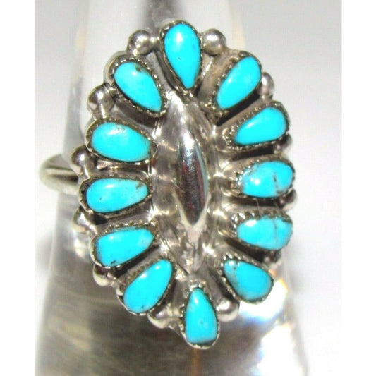 Zuni Turquoise Cluster Ring Size 7 Sterling Silver Mary Ann