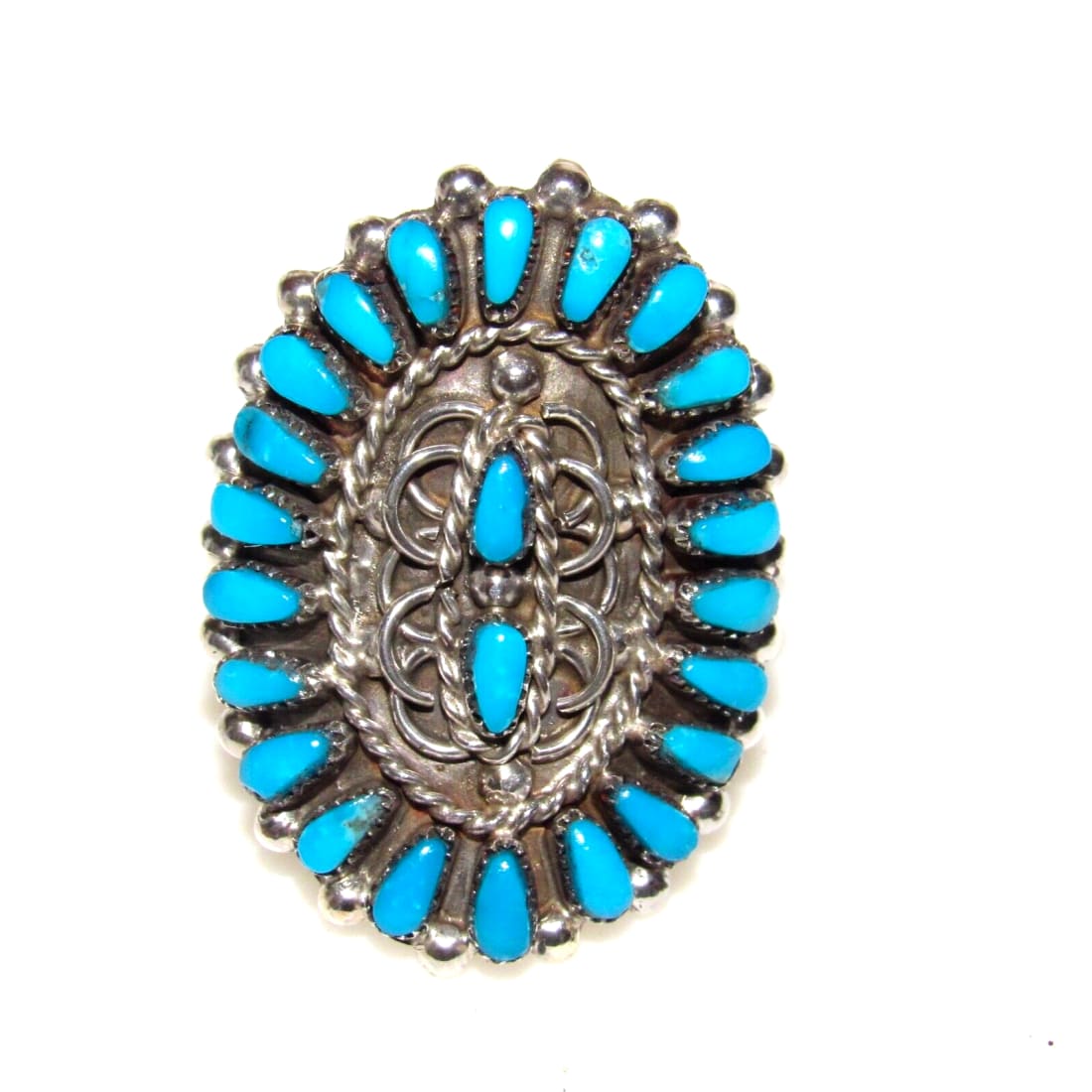 Zuni Turquoise Cluster Ring Sz 7 Sterling Silver Native