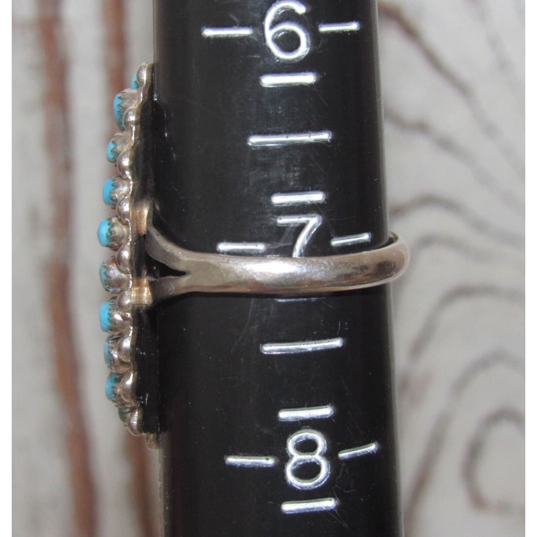 Zuni Turquoise Cluster Ring Sz 8 Sterling Silver Native