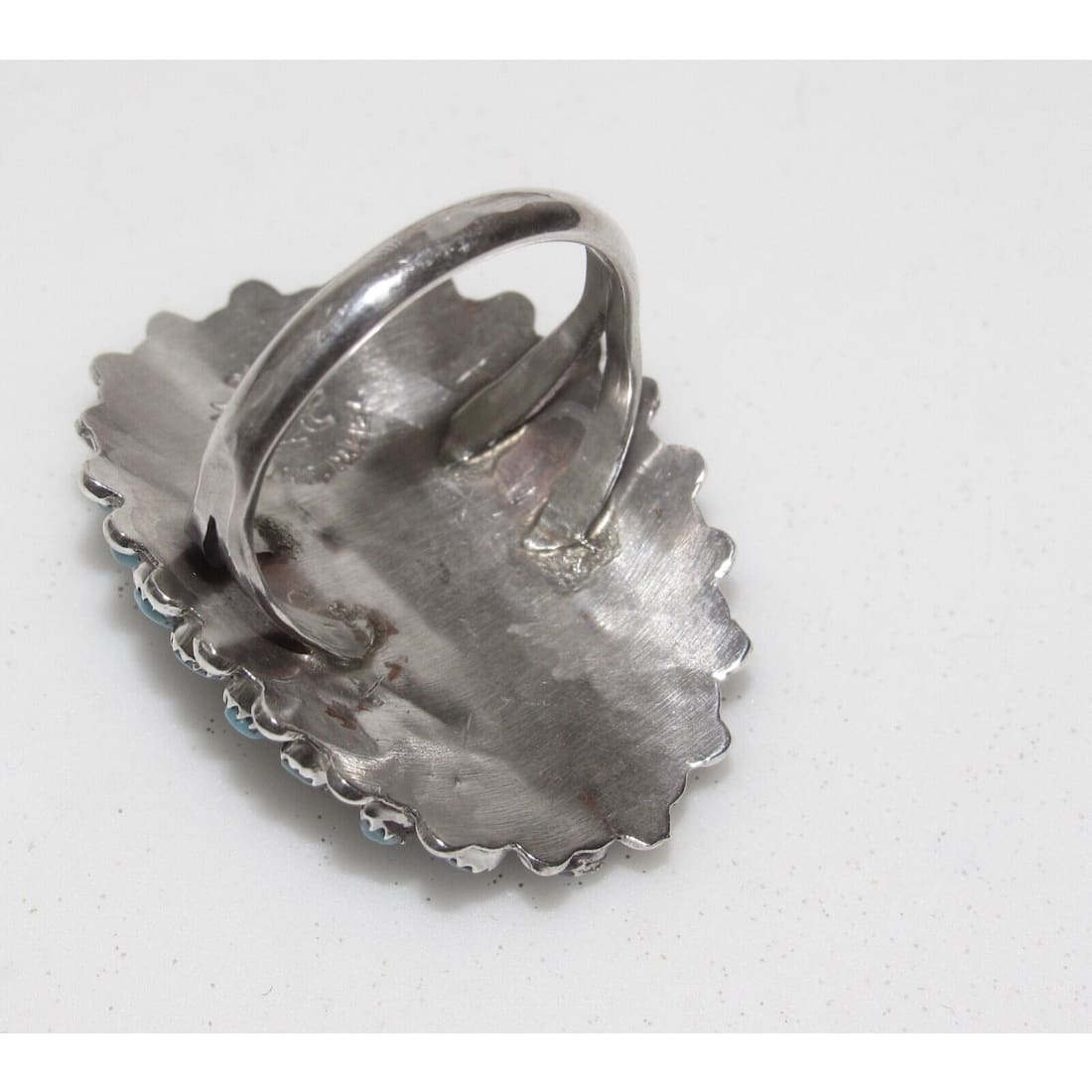 Zuni Turquoise Cluster Ring Sz 8 Sterling Silver Native