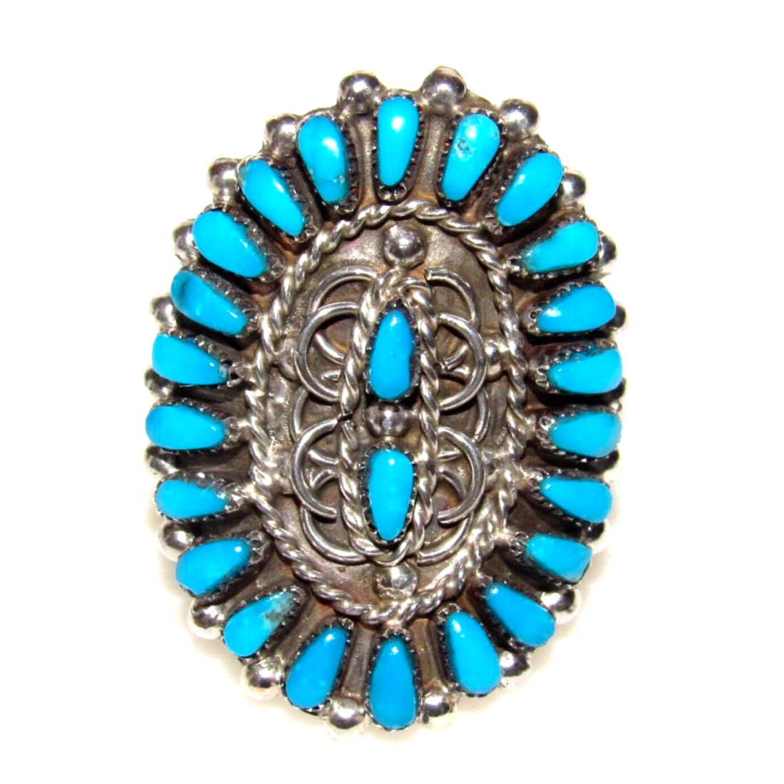 Zuni Turquoise Cluster Ring Sz 8 Sterling Silver Native