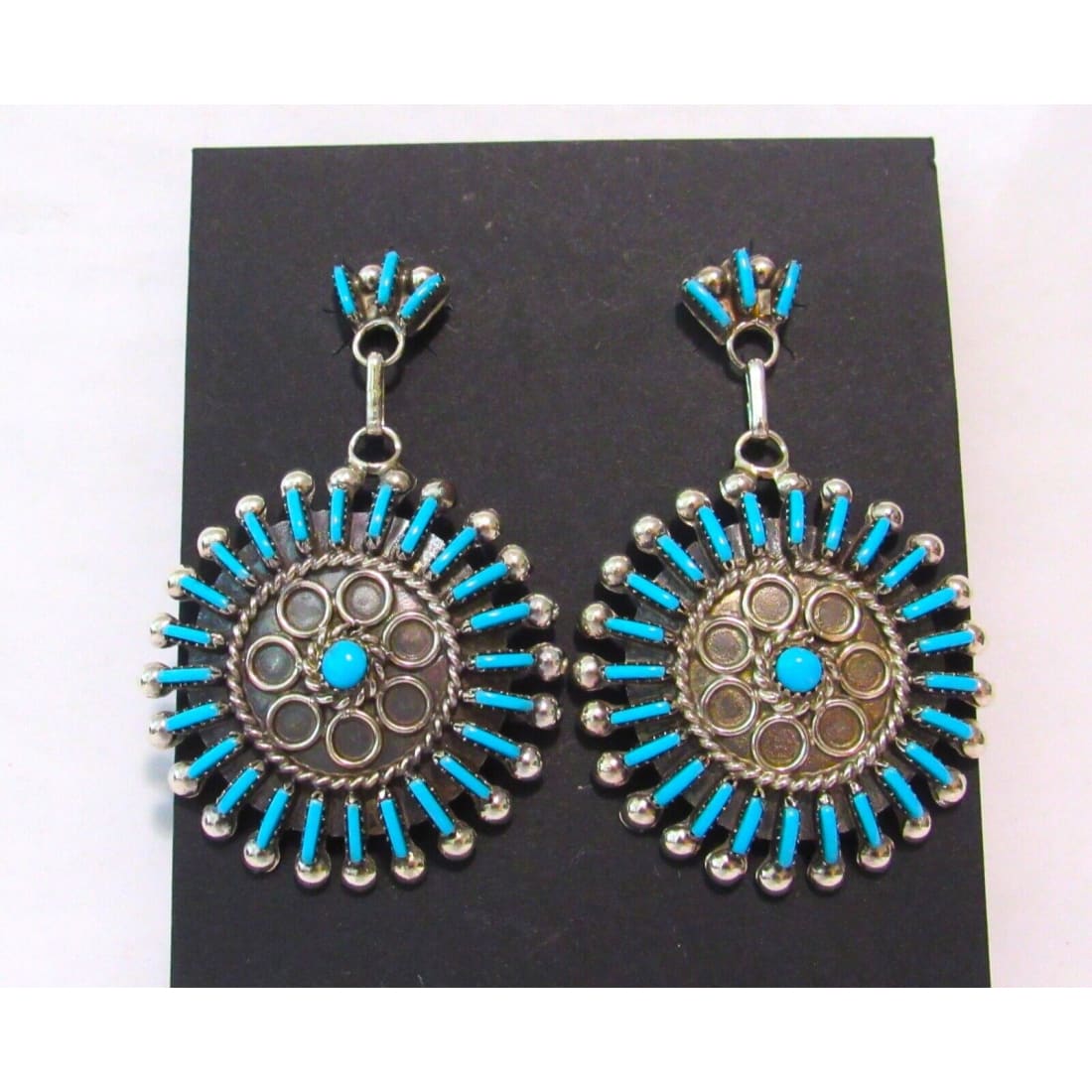 Zuni Turquoise Dangle Earrings Sterling Silver Philander Gia