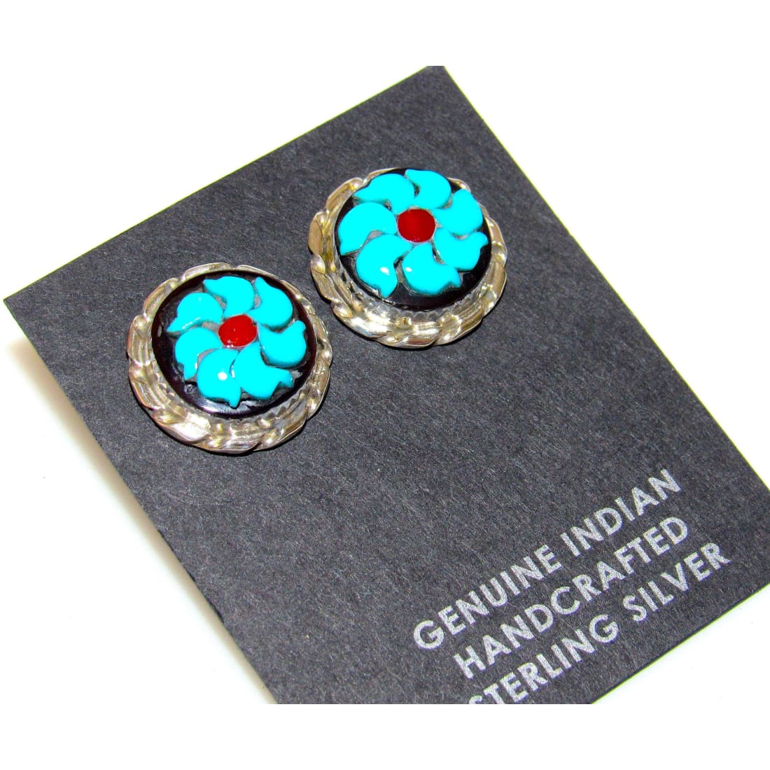 Zuni Turquoise Flower Post Earrings Sterling Silver Native American The Southwestern Style Gallery