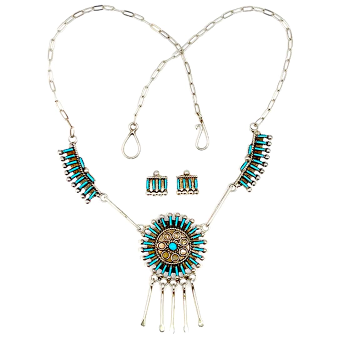 Zuni Turquoise Necklace and Earrings Set Sterling Silver