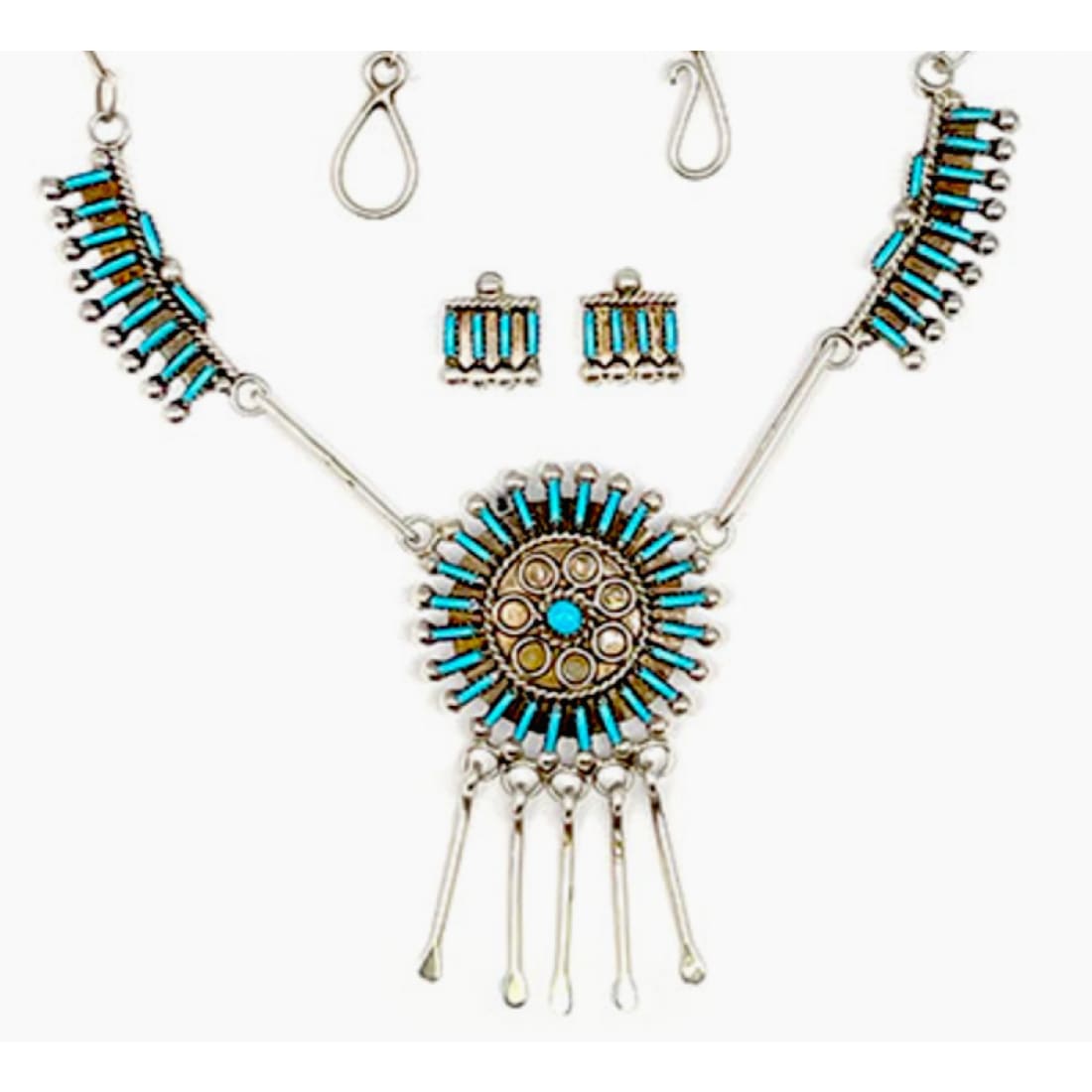 Zuni Turquoise Necklace and Earrings Set Sterling Silver