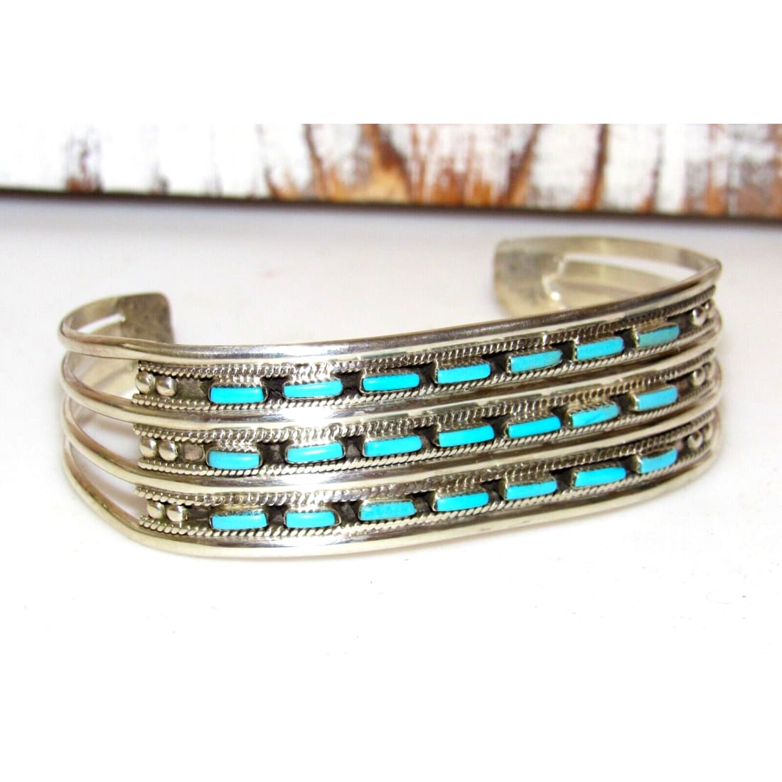 Zuni Turquoise Needlepoint Cuff Bracelet Sterling Silver
