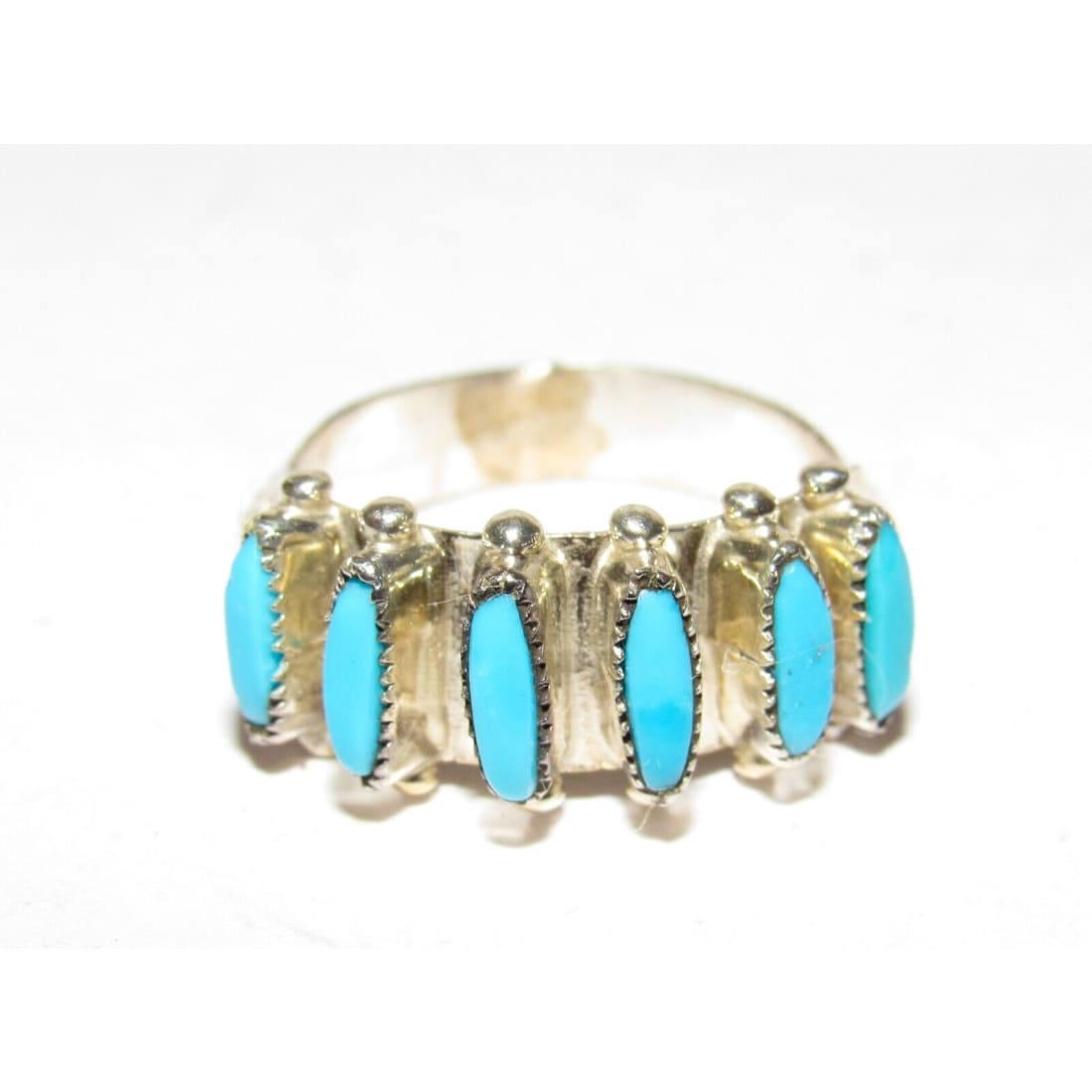 Zuni Turquoise Petite Point Ring Sz 7 Sterling Signed Native