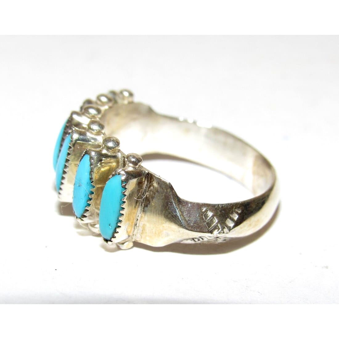 Zuni Turquoise Petite Point Ring Sz 7 Sterling Signed Native