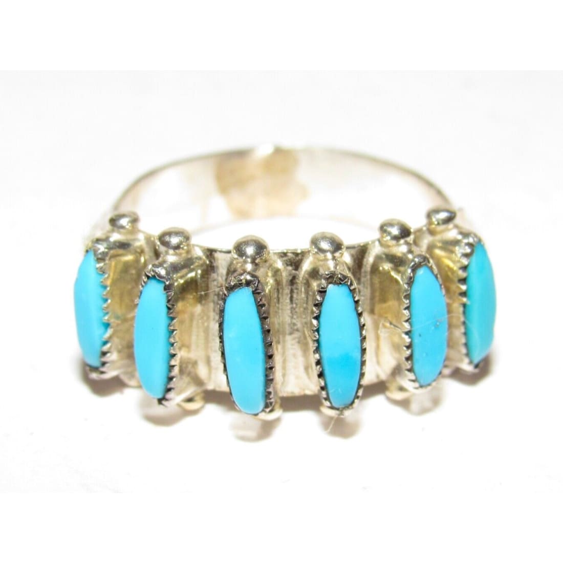 Zuni Turquoise Petite Point Ring Sz 7 Sterling Signed Native