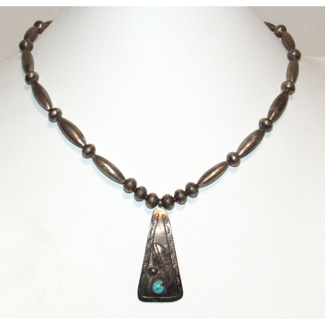 Vintage Navajo Kingman Turquoise Pendant Sterling Navajo Pearls Necklace A Begay