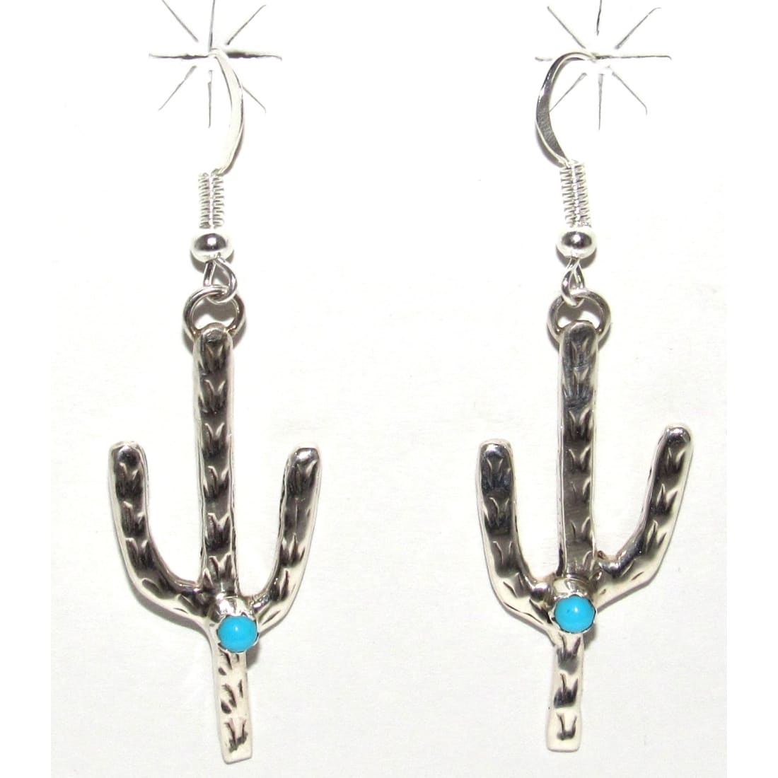 Navajo Sterling Turquoise Cactus Earrings Native American Signed