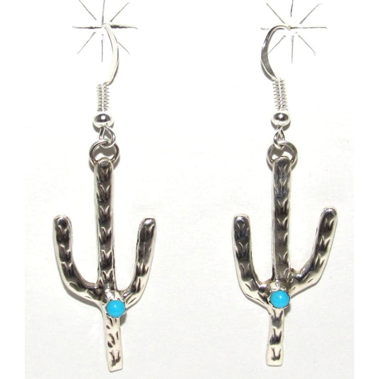 Navajo Sterling Turquoise Cactus Earrings Native American Signed