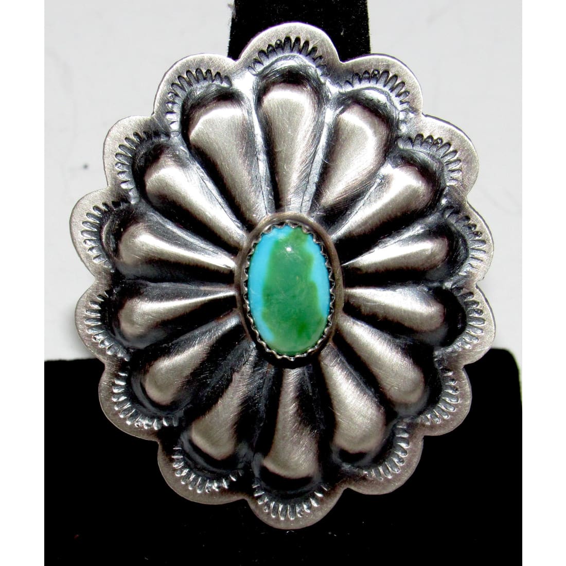 Navajo Concho Ring Sz 8 Sterling Silver Royston Turquoise D Martinez