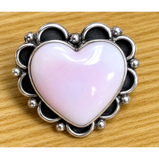 Navajo Pink Conch Heart Ring Sz 8 Sterling Silver Native American