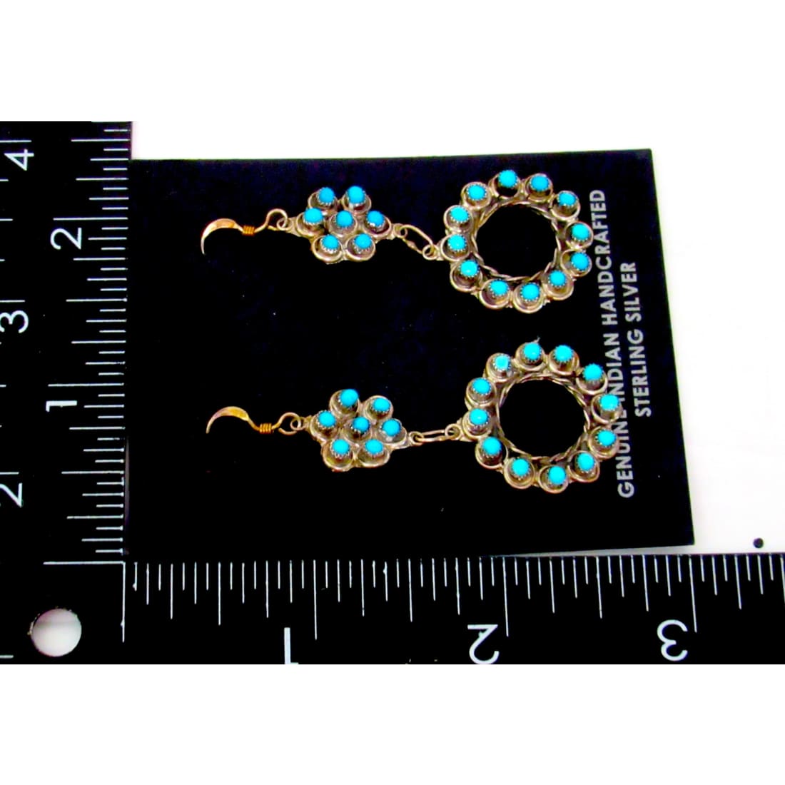 Vintage Zuni Snake Eye Turquoise Dangle Earrings Sterling Silver Native