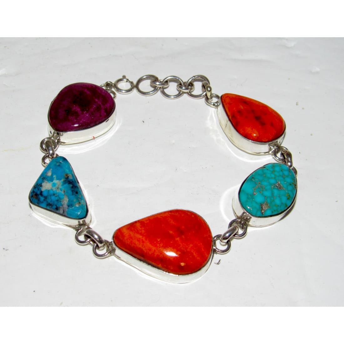 Navajo Turquoise Orange Purple Spiny Adjustable Link Bracelet Sterling J. Yazzie