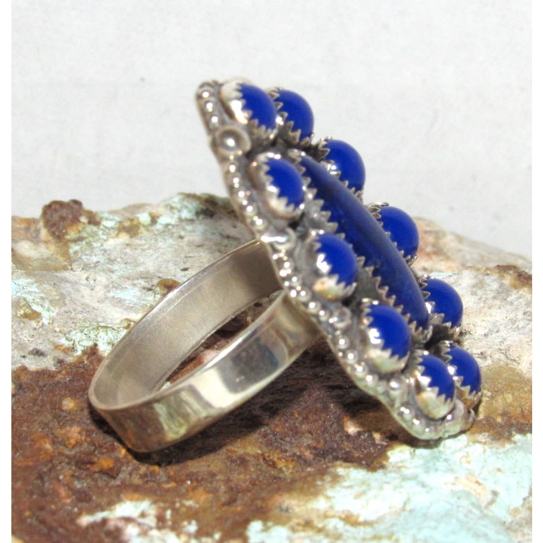Navajo Lapis Lazuli Cluster Ring Size 10 Sterling Silver Native American