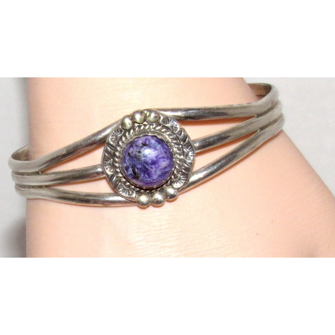 Vintage Navajo Purple Charoite Cuff Bracelet Sterling Silver N. Fred Jr