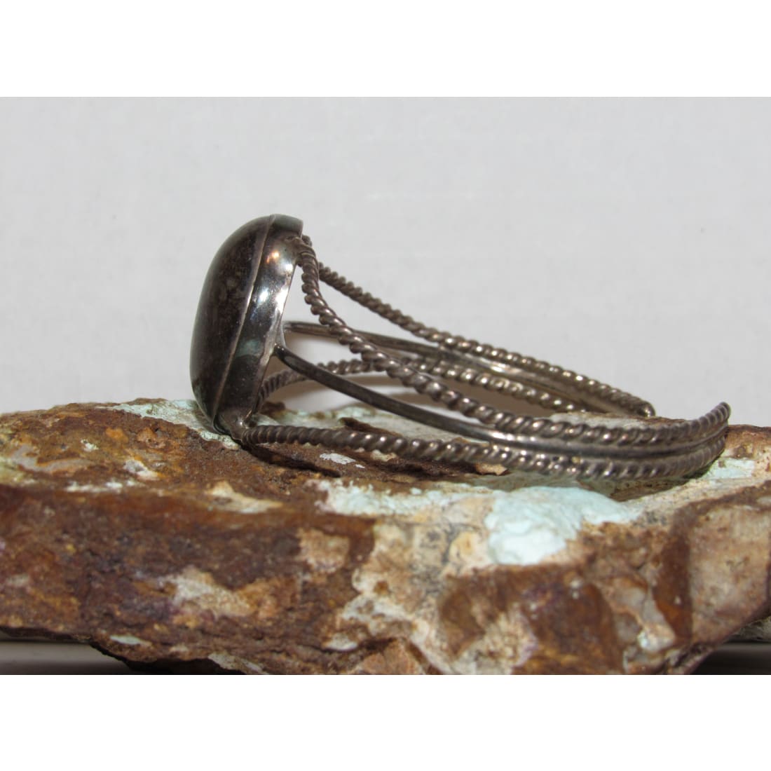 Vintage Taxco Mexico Hematite Cuff Bracelet 925 Silver