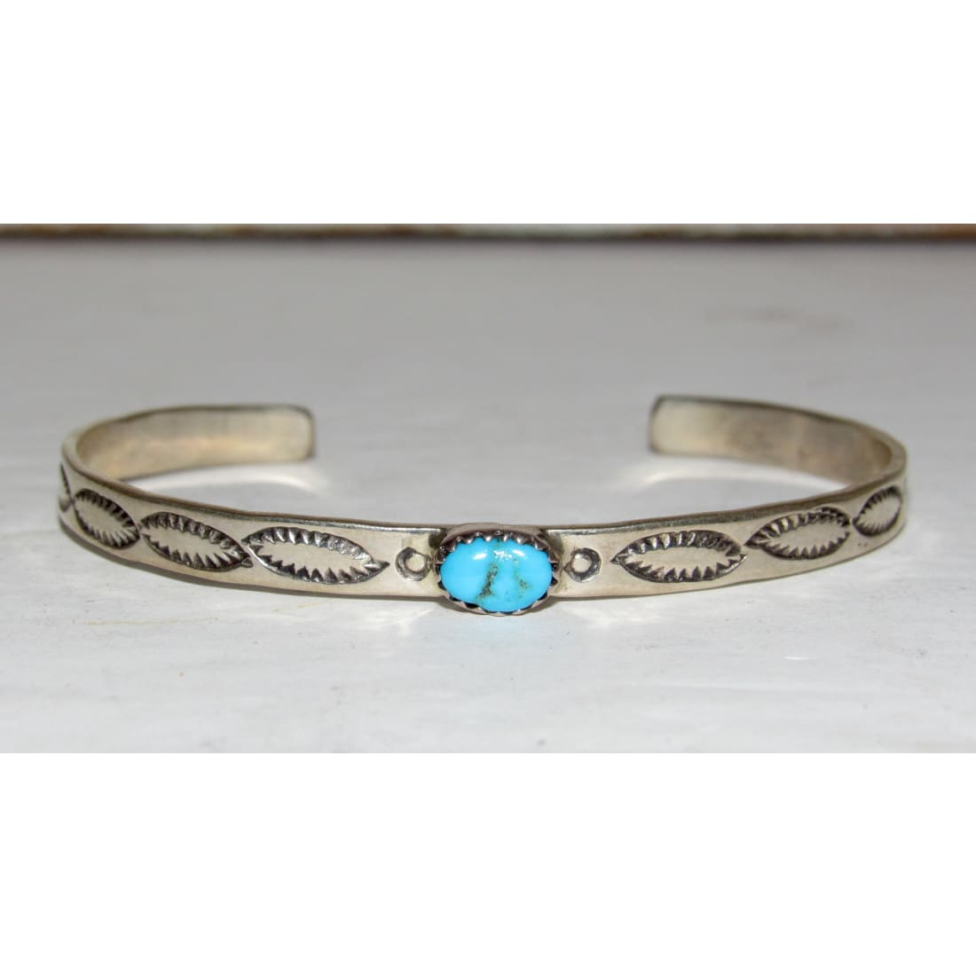 Navajo Kingman Turquoise Stacker Cuff Sterling Hand Etched Bracelet Signed