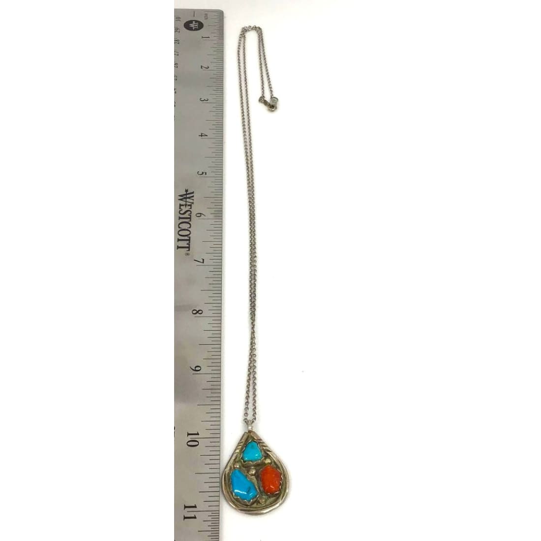 Old Pawn Zuni Turquoise Coral Pendant Necklace Billy & Nettie Nastacio Sterling