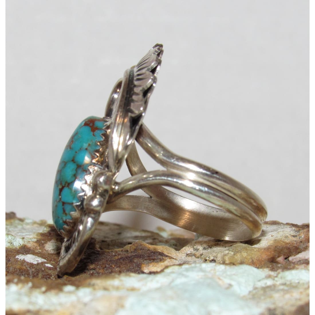 Navajo Number 8 Blossom Turquoise Ring Size 8.5 Sterling Silver Signed