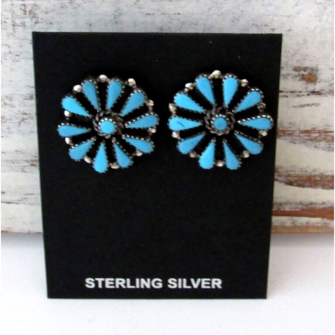 Zuni Turquoise Cluster Earrings Sterling Silver