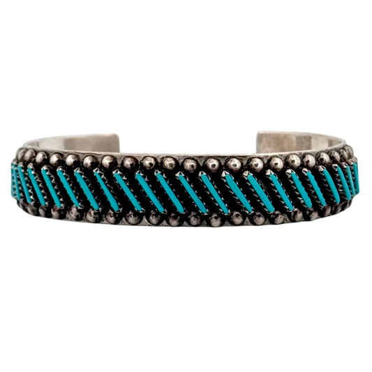 Vintage Zuni Petit Point Turquoise Cuff Bracelet Sterling Silver AV Nastacio
