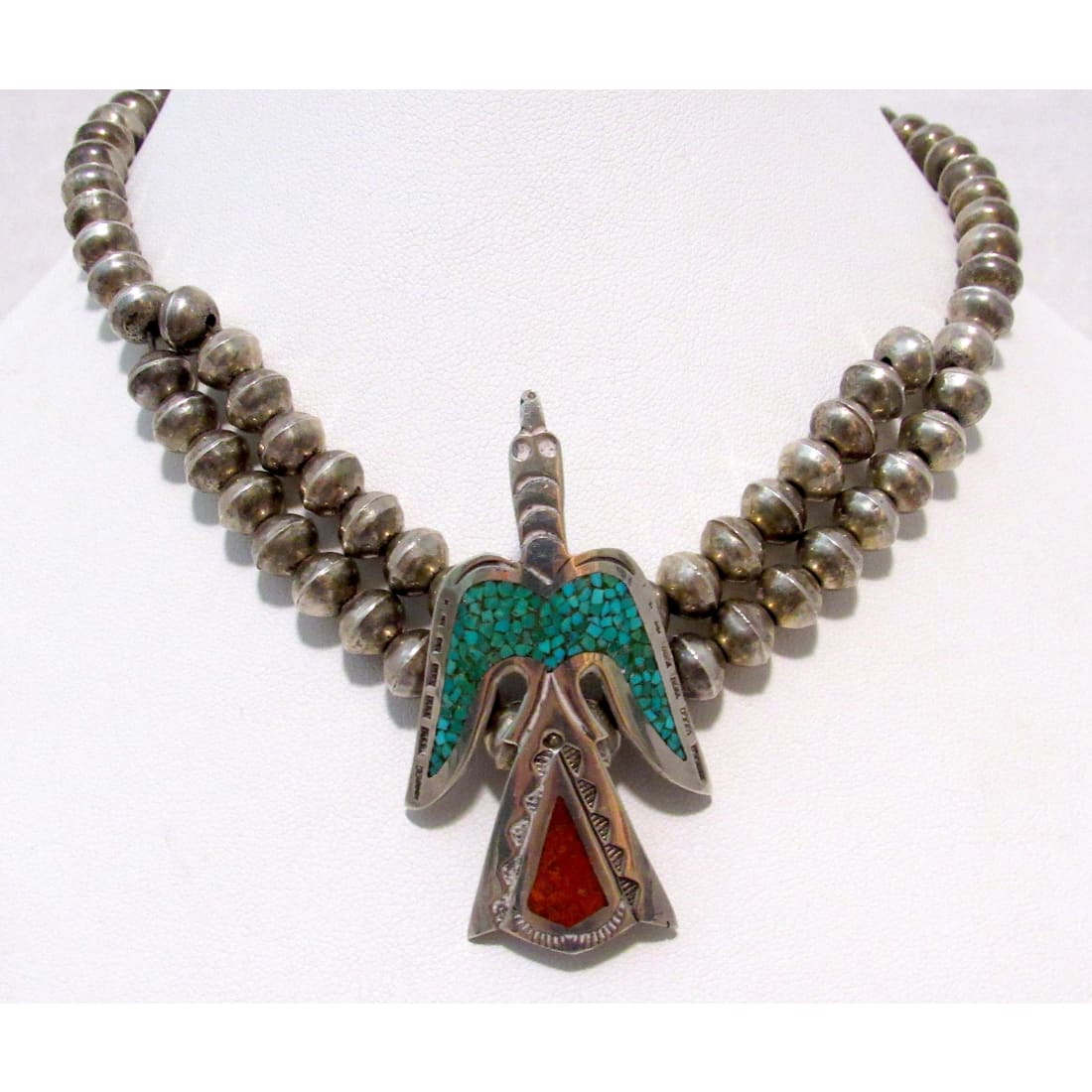 Old Pawn Navajo Peyote Bird Navajo Pearls Necklace W. Singer Sterling Turquoise