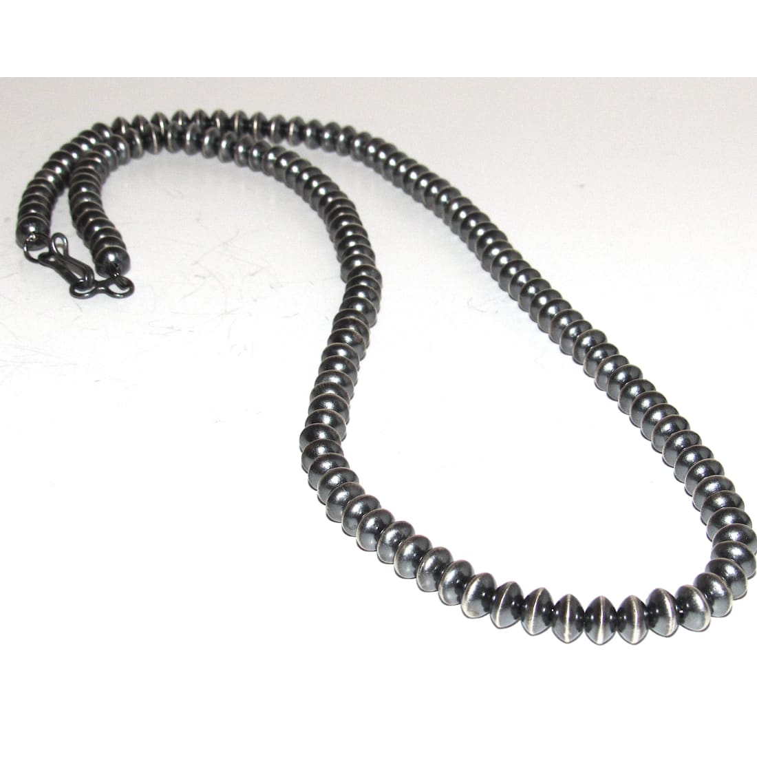 7mm Navajo Pearls Necklace Sterling Silver Saucer Beads Necklace 26"L R Begay