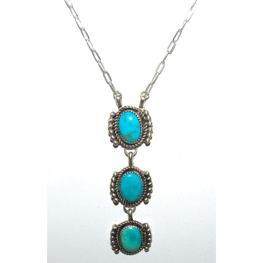 Navajo Royston Turquoise Small Lariat Necklace Sterling Silver