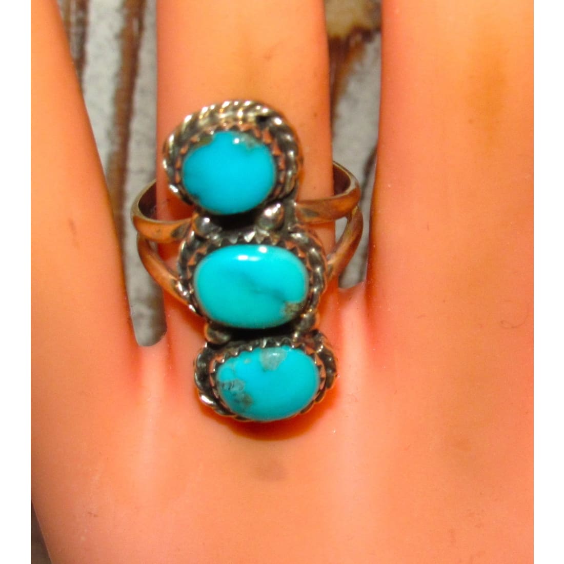 Navajo Blue Royston Turquoise Ring Sz 6.5 Sterling Silver Signed Native