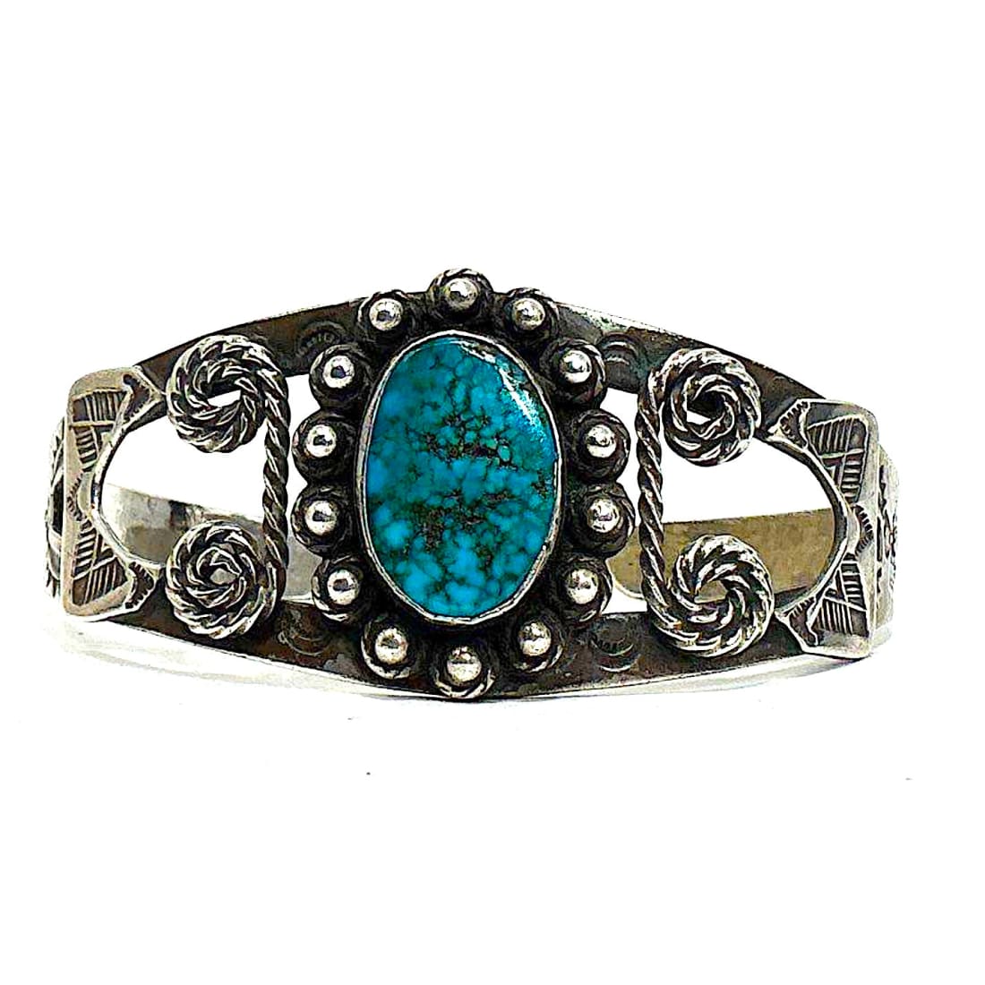 Vintage Navajo Turquoise Thunderbird Bracelet Navajo Ingot Sterling Silver