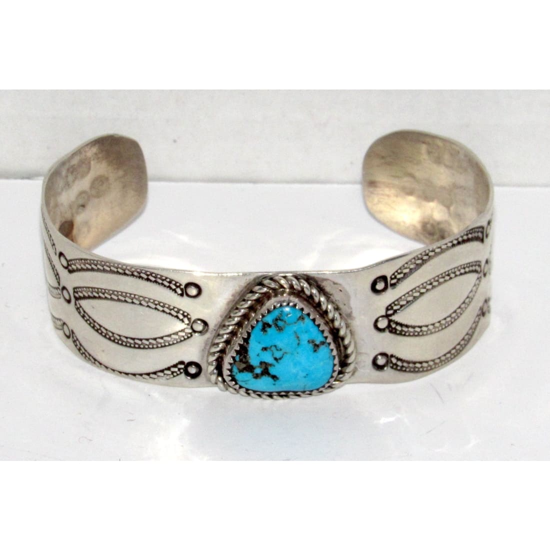 Vintage Navajo Ingot Cuff Bracelet Kingman Turquoise Sterling Silver Signed