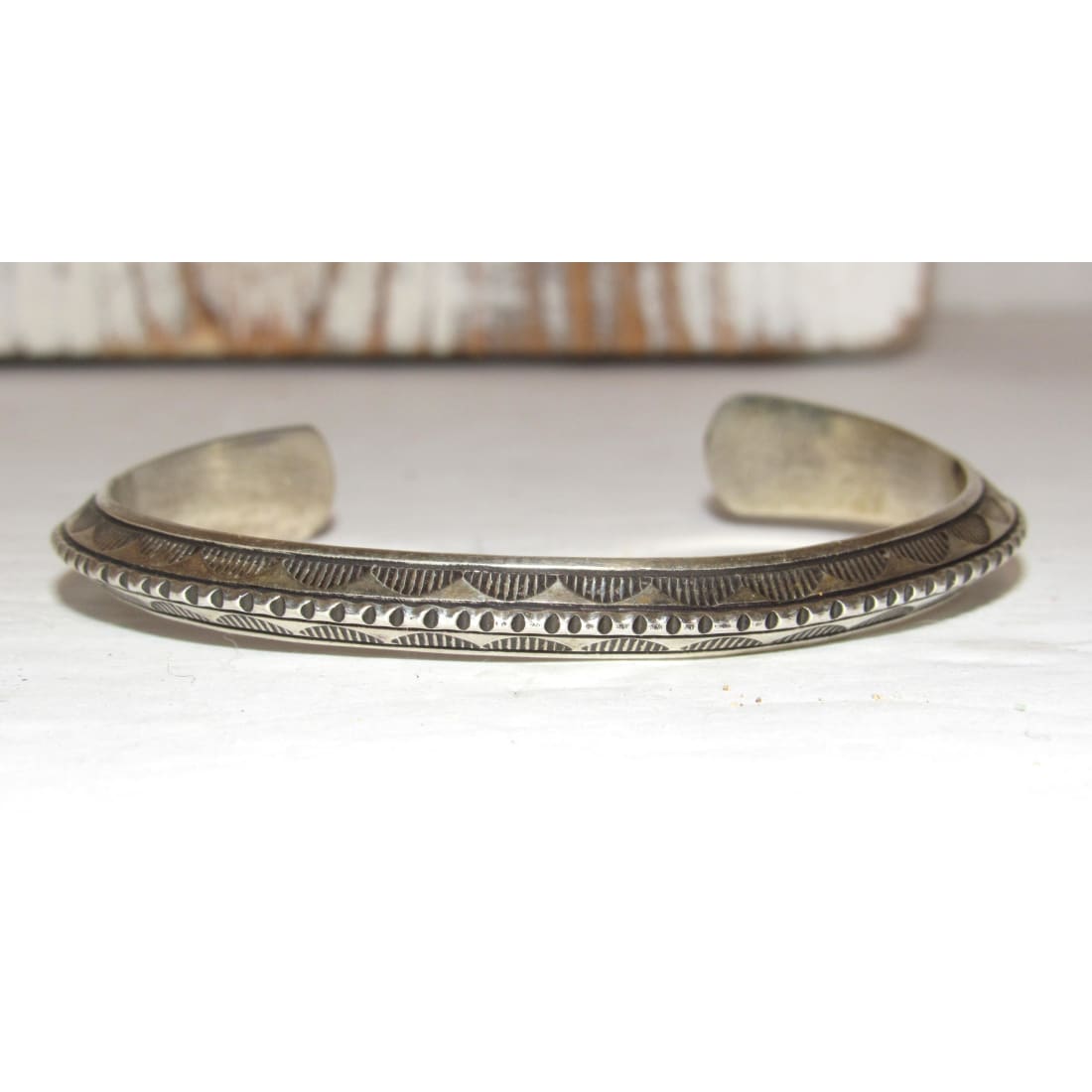 Navajo Carinated Hand Stamped Ingot Double Sided Cuff Bracelet Signed Native