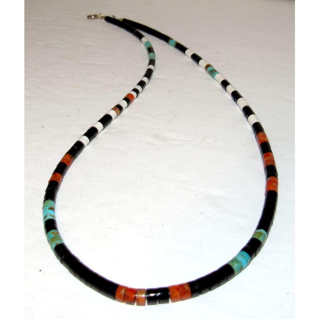 Navajo Rolled Jet,Turquoise Coral Heishi Choker Necklace Native American 18"L