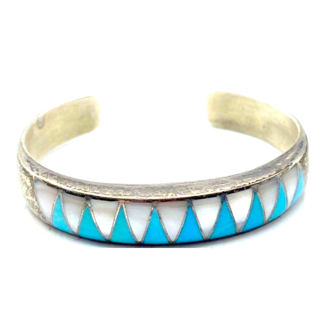 Old Pawn Zuni Inlay Turquoise MOP Cuff Bracelet Sherman and Isabelle Paquin