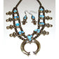 Navajo Golden Hills Turquoise Sterling Squash Blossom Necklace & Earrings Set
